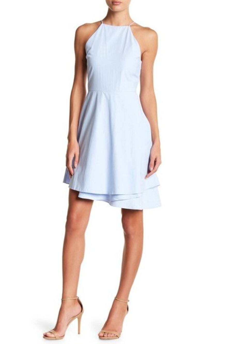 J.O.A High Neck Fit And Flare Pleated Dress Size Small Blue